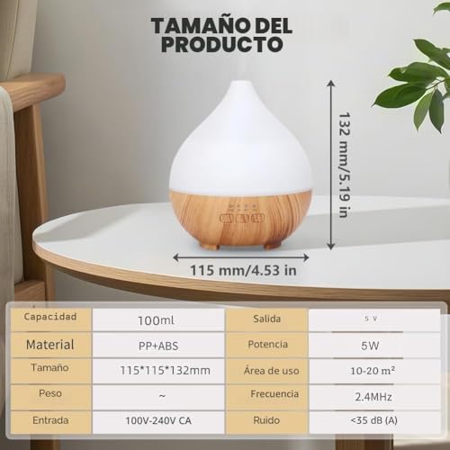Miniatura 2 de Flintronic Humidificador Ultrasónico Y Difusor De Aromas, 100 Ml Difusor De Aceites Esenciales, Apagado Automático Sin Agua Y Temporizador, Luz De Noche Para Bebés, 7 Colores Led
