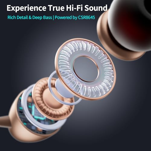 LHKLUK Neckband Bluetooth Headphones, Wireless Retractable Headset with Mic, IPX5 Sweatproof Earphones, Noise Cancelling Earbuds | 22H Playtime for Sports/Running/Driving (Rose Gold) by LHKLUK - Used condition - Image 5