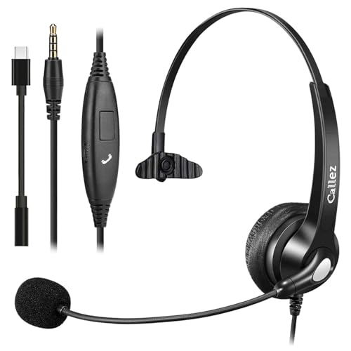 Casque Téléphone Portable Jack 3,5mm avec Micro Anti-Bruit pour PC Ordinateur Portable, Oreillette USB-C Filaire pour iPhone Android Teams Zoom Bureau...