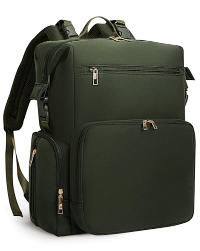 CEI-CEI Bolsa de pañales para bebé con cambiador, mochila grande para pañales, bolsa de pañales para viajes con bolsillo aislante, tejido de neopreno impermeable, Verde militar.
