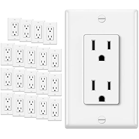 20 Pack - ELECTECK 15 Amp Decorator Outlet with Wall Plate, Non-Tamper Resistant and Residential Receptacle, UL Listed Cover