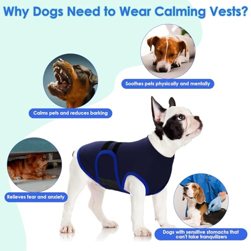 Image of MIGOHI Dog Anxiety Relief Coat,Comfort Anxiety Vest for Dogs,Adjustable Anxiety Calming Wrap for Fireworks,Travel, Separation, Dog Anxiety Jacket for Small Dogs,XS,NavyBlue