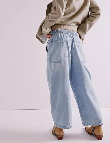 Zontroldy Women's Drawstring Mid Waisted Wide Leg Jeans Loose Fit Straight Leg Denim Pants with Pockets4