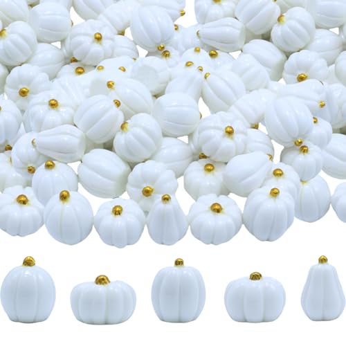 DoubleWood Mini Pumpkins for Crafts 60Pcs Decorative Miniature Pumpkin Little Fake Pumpkin White Pumpkins for Fall Decor Halloween Thanksgiving Vase Filler (60 White)