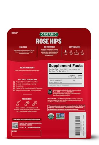 FGO Organic Rosehips Loose Tea, Resealable Kraft Bag, 16oz, Packaging May Vary (Pack of 1)
