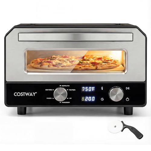 COSTW Four à pizza électrique, 1700W, Four de Comptoir avec 6 Programmes, pour Pizzas de 32 cm, Minuterie de 1 à 60 Minutes, Jusqu'à 400℃, Machine à...