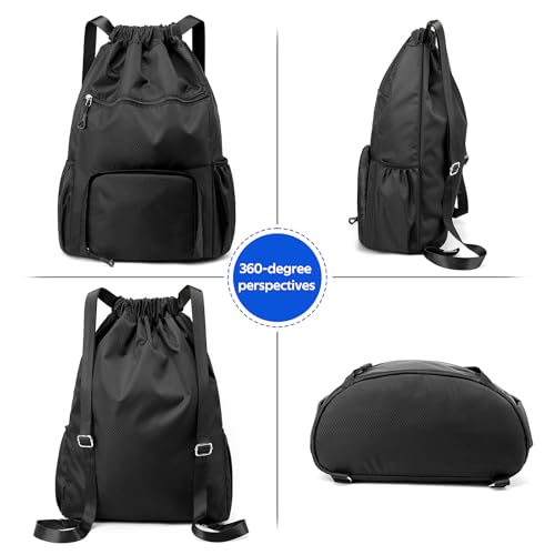 Image of Sports Drawstring Backpack Gym Sack with Shoe Compartment, Durable Oxford Fabric, Wet-Proof Pocket, Water-Resistant Cinch Bag for Men & Women, Foldable & Spacious Athletic Sackpack for Travel Fitness