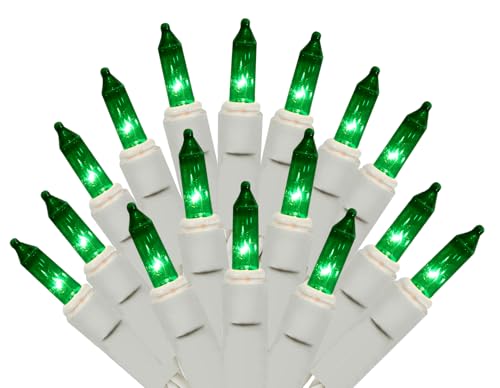 Green Christmas Lights White Wire - 100 Count - 24 Ft - Static & Blinking