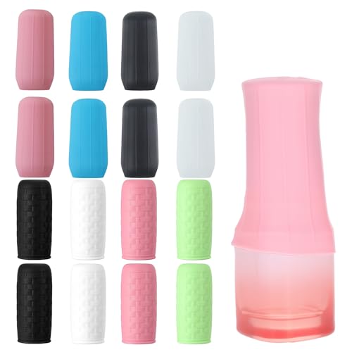 Dimeho, Auslaufsichere Hüllen für Reisebehälter, 16 Stück Silikon Flaschenhüllen Elastische Hüllen zum Auslaufen für Reiseutensilien, Wiederverwendbar fürReisebehälter Toilettenartikel-Zubehör