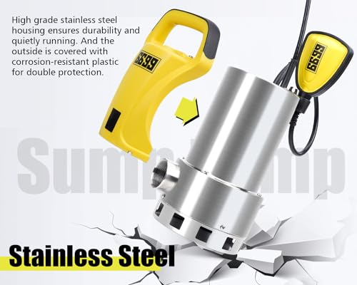 6699 1.5HP Sump Pump Submersible Utility Pump 6500GPH High Flow Stainless Steel Water Pump Water Removal from Pool Basement Sump Pit Garden Pond Hot Tub SUB 6500SS by 6699 - Image 3