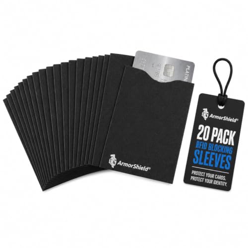 Image of ArmorShield RFID Blocking Sleeves for Credit Cards, 20-Pack Black, USA Made | Blocks unauthorized RFID scans. Slim, waterproof, tearproof. 100% Made in USA.