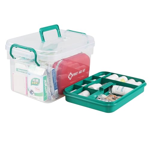 Image of Plastic Divided First Aid Storage Box Kit, Portable Handled Medicine First Aid Box, Medicine Basic Organizer Holder