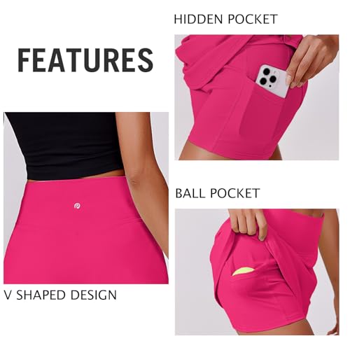Image of PINSPARK Womens Tennis Skirt High Waisted Golf Skort with 2 Pockets Stretchy Athletic Skirts for Workout Pickleball Running