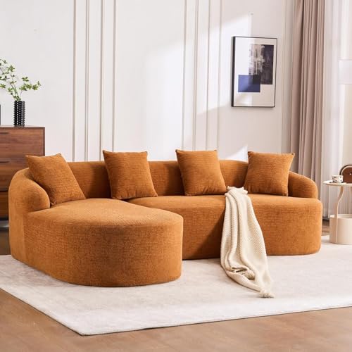 VYNELITO Oversized Sectional Sofa with Chaise for Living Room, 99' Modern Luxury Chenille 4-Seater Sofa Extra Wide Seat L-Shape Curved Cloud Couch with 4 Throw Pillows, Orange