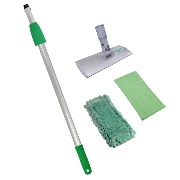 Image of Unger Commercial SpeedClean Starter Kit - Complete Indoor Window Cleaning System with 2 Microfiber Pads and 4 ft Telescopic Pole - WNK04