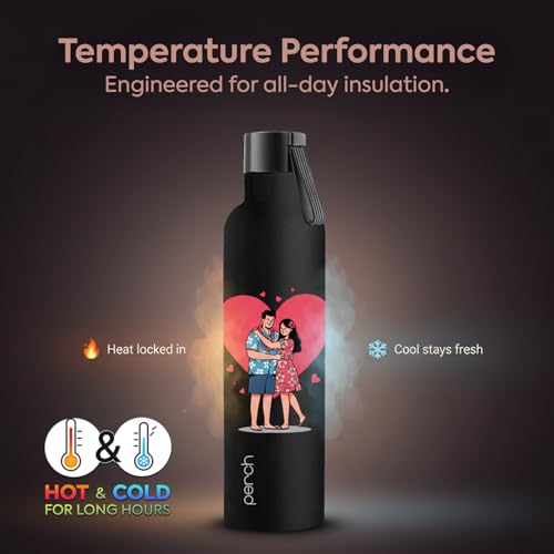 Image of Perch Oasis Pro Insulated Steel Water Bottle 760ml | ISI Certified Hot & Cold Leakproof Flask | BPA-Free Valentine Gift Bottle for Couples, His & Her, Office, Gym & Home | Bliss
