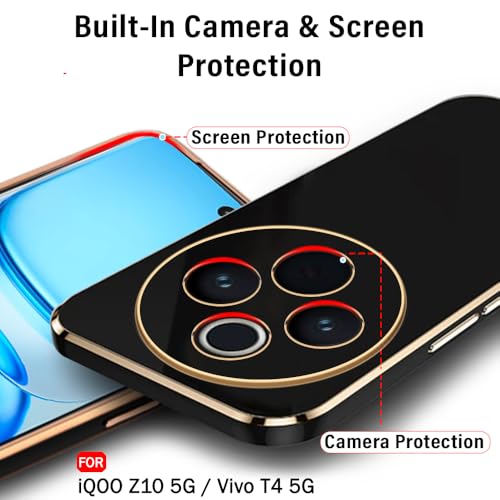Image of TheGiftKart Luxurious Golden-Plated Back Cover Case for iQOO Z10 5G / Vivo T4 5G | Raised Lips for Camera & Screen Protection | Shockproof Design | Stylish Back Cover Case (TPU, Black)
