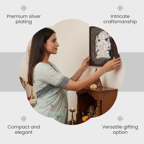 Image of Silver Plating Panchmukhi Hanumanji Frame | Divine Home Decor | Wall Mount SquareFrame for Gift, Wooden PhotoFrame for Temple, OfficeDecor, FestivalsGift | hangingframe (6.50 inch x 6.50 inch Inch)