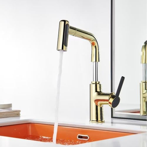 Robinet de salle de bain avec douchette extractible et bec relevable rotatif à 360 degrés