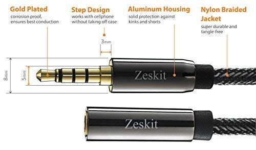Zeskit Premium 3.5Mm Jack Male To Female Aux Audio Extension Cable, Trrs 4 Poles For Headphones With Mic, Speakers - 6Ft #TOP1