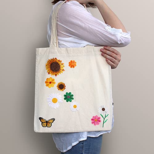 Canlierr 36 Pieces Flower Iron On Embroidered Patches Sunflower Cute Sew On Applique Patches for Clothing Large Colorful Decorative Patches for Clothes Dress Hat Jeans DIY(Vivid Style)