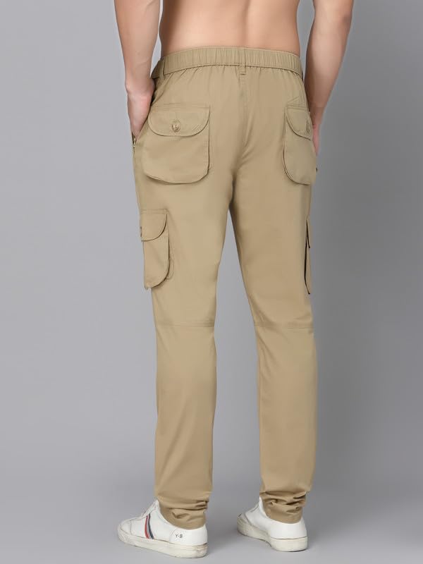 Image of SAPPER Regular Fit Cotton Cargo Pants for Men| Utility Pockets with Zippers| Elasticated Waistband with Belt Loops & Internal Drawcords| Also Available in Plus Sizes | L to 5XL