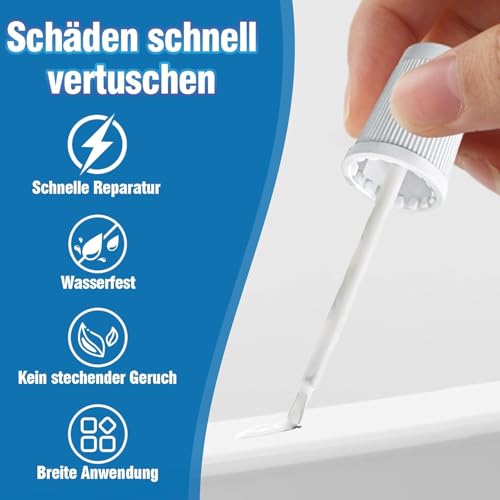 Emaille Reparatur Lack 30 ml, Badewannenlack Weiß, Emaille Reparaturfarbe Dient zur Reparatur Kleiner Defekte, Kratzer und Risse in Badewannen und Keramik Waschbecken