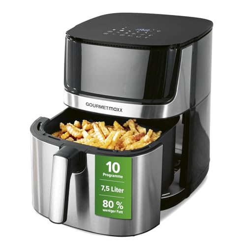 GOURMETmaxx 4in1-digitale Heißluftfritteuse | Leistungsstarker Airfryer 2200 W | Fettarmes + energiesparendes Frittieren mit Touchdisplay & Timerfunktion - 7,5l| [inkl. 10 Programme]