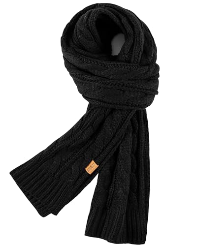 REDESS Grote gebreide sjaal voor dames, winter, warm, lang, kasjmierwol, dikke wintersjaal, grote dikke sjaal voor vrouwen, Zwart, Eén Maat