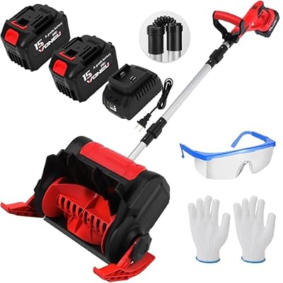 Cordless Snow Shovel Clear with 4.0Ah 2 Battery & Charger, Width12 Depth 6", 20V Electric Snow Blower, 15 FT Throw Distance Adjustable Handle Brushless Motor for Driveway Deck Sidewalk Snow Removal