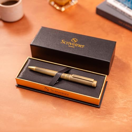 Image of Scriveiner Bronze Ballpoint Pen - Stunning Luxury Pen, Schmidt Black Refill, Best Ball Pen Gift Set for Men & Women, Professional Executive Office, Nice Fancy Designer Pens