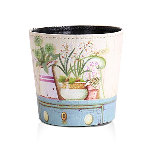 Mini Desktop Trash can，Desktop Wastebasket Trash Can, PU Leather Small Tiny Office Countertop Garbage Can,Farmhouse Desktop Art Decorative, Small Trailer Trash can(6097-C28(6.4X6.0inch))