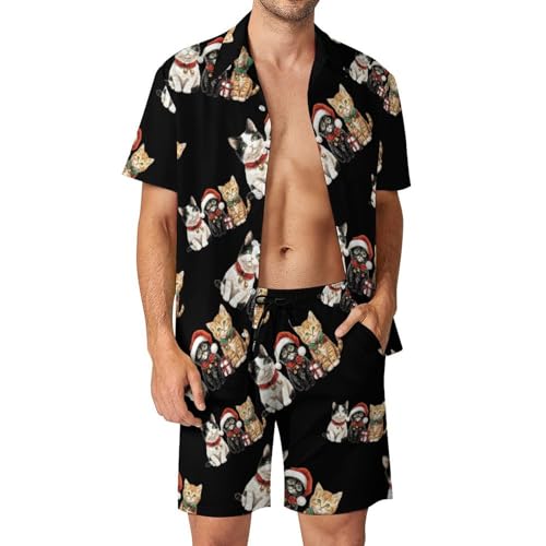 Conjunto de ropa de Navidad para hombre con camisa de botones y pantalones cortos de dos piezas