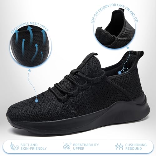 Mens Tennis Gym Shoes Lightweight Breathable Running Workout Shoes Non-Slip Fashion for Walking Work Travel Black 102