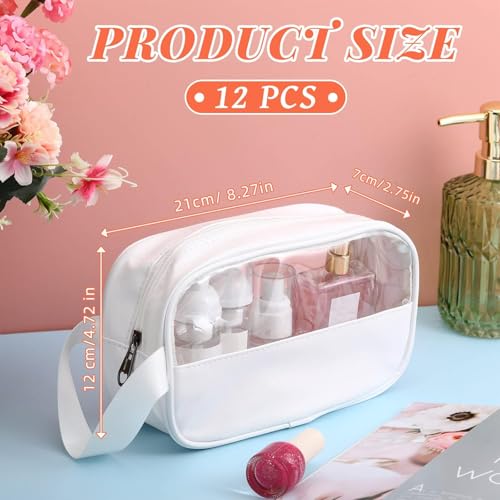 Buryeah 12 Pieces Toiletry Bag for Women Men Translucent Small Travel Makeup Pouch Portable Waterproof Organizer Set for Accessories Toiletries(White)2