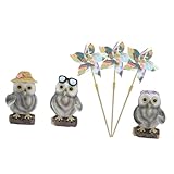 EPIGEIST 3セット 猫頭鷹風車飾り 園用転ピンホイール 小型風車オブジェ 屋外ガーデン装飾品 自然な形状で耐久性のある工芸品