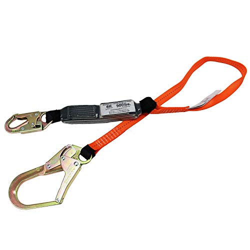 Image of SPLD002 6 ft Energy-Absorbing Single Leg Lanyard with Snap Hook and Rebar Hook (Orange)