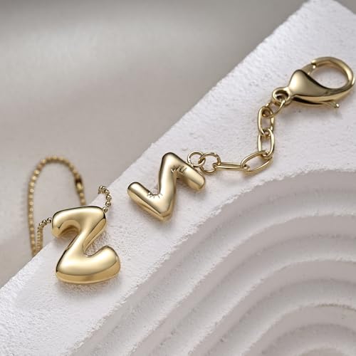 COTATI Gold Plated Bubble Letter Keychain for Women Initial Monogram Pendant Charm Keychains for Bag Handbags Purse