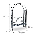 Relaxdays Rosenbogen mit Bank, robustes Metall, 2-Sitzer Deko-Gartenbank, Rankhilfe, HxBxT: 205 x 115 x 50 cm, Anthrazit - 5