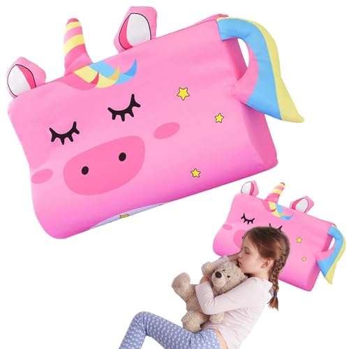 GYHWOFUL Schlummerkids Kinderkissen 44x25cm – Ergonomisches Kissen Kinder, Atmungsaktiv, Mit Kawaii Tierdesign, Abnehmbarer Bezug, Weiches Kinderkopfkissen (Einhorn)