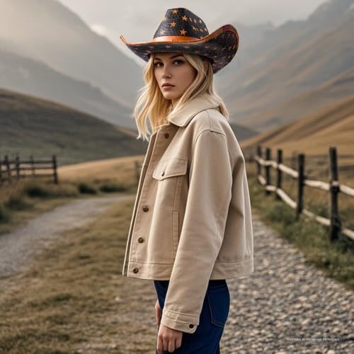 Image of Evankin American Flag Hat, USA Western Cowboy Hat on July 4th | American Flag Hat, 4th of July Patriotic Hat,USA Western Cowboy Hat, Straw Weaving Star,Summer Sunhat for Men and Women