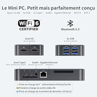 DreamQuest Q5 Mini PC W-11 Pro [DDR5 Haut débit], 12ème N95 (Jusqu'à 3,4 GHz), Mini Desktop Computer 12Go DDR5 512Go SSD M.2 Compatible USB C