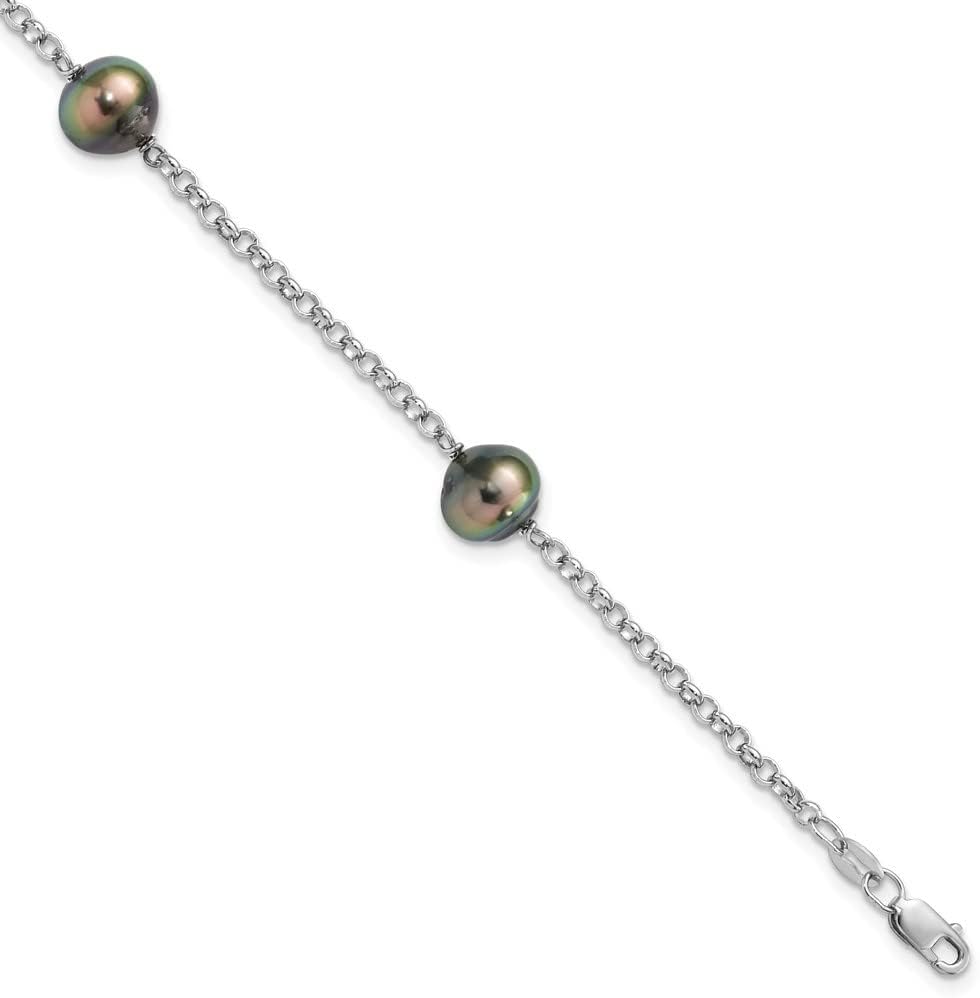 Sterling Silver Rhodium 8-9mm Baroque 3stat Tahit Saltwater Pearl Bracelet 7.5' Gift for Women