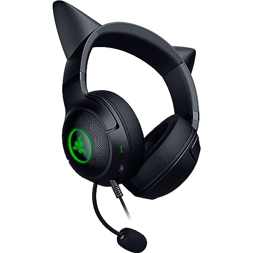 Razer Kraken Kitty V2 - Auriculares RGB por Cable con Orejas de Gatito (Iluminación reactiva al Streaming, Micrófono cardioide HyperClear, Diafragmas de 40 mm Triforce, Sonido Envolvente 7.1) Negro