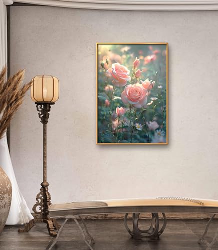 Image of Leczany Cross Stitch Patterns Stamped Kit for Beginners | Embroidery Supplies DIY Craft Kit Needlepoint for Adults Starter | 11CT, 3 Strands | Pink Rose 15.8x22.8 inches