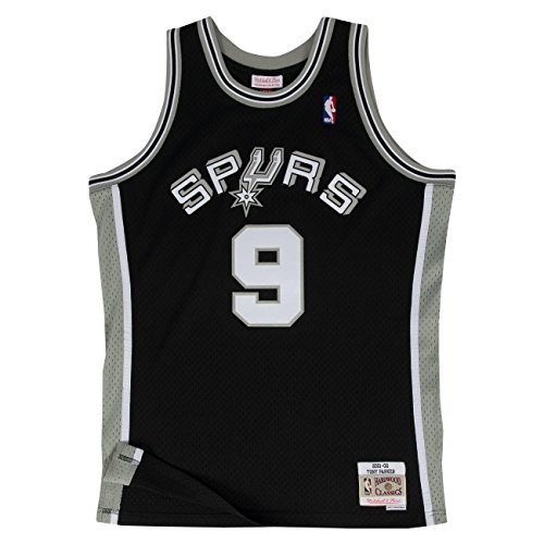 Mitchell & Ness Tony Parker #9 Maillot de football à manches courtes San Antonio Spurs 2001-02 Noir, Noir , xxl