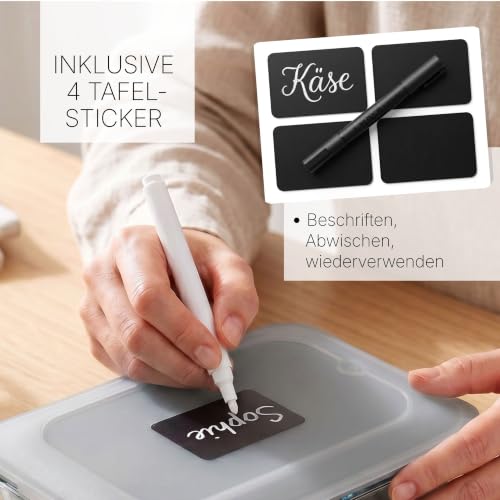 Foto von Moritz & Moritz 4er Set Aufschnittbox stapelbar – Frischhaltedosen mit Deckel zur Aufbewahrung von Wurst, Käse, uvm. – inkl. Tafelsticker zum Beschriften