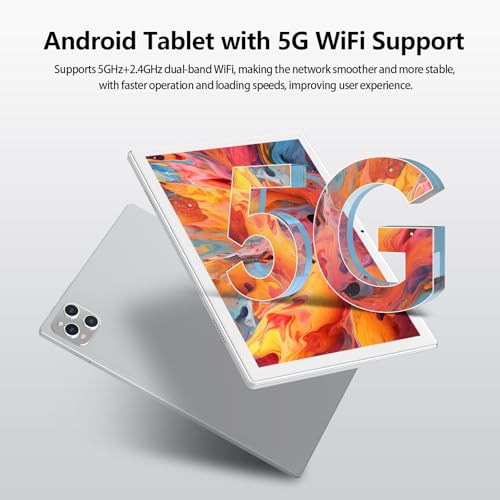 Image of EITOMIN Tablet 10 inch 2026 Android Tablet 128GB ROM+16GB RAM+1TB Expandable Octa-Core 5G WiFi 1080FHD /13MPCamera /7000mAh /Bluetooth 5.0 /GPS /Tab with Keyboard /OTG /Mouse /Pen Silver