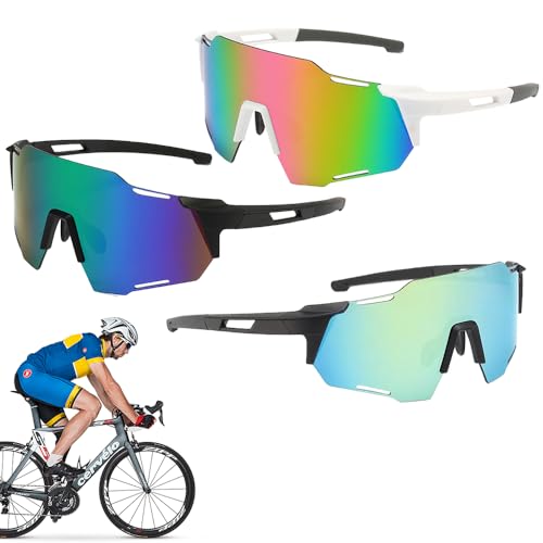 KQWVZ Gafas De Ciclismo Polarizadas,3PCS Gafas Bicicleta Hombre, UV400 Gafas de Sol Deportivas, Cortaviento para Bicicleta, para Andar en Bicicleta, Motociclismo, Correr, Escalar, Camping