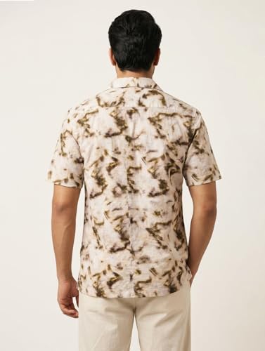 Image of OTTO Men's Cream and Brown Printed Casual Shirt | Slim Fit | Casual Shirts for Men